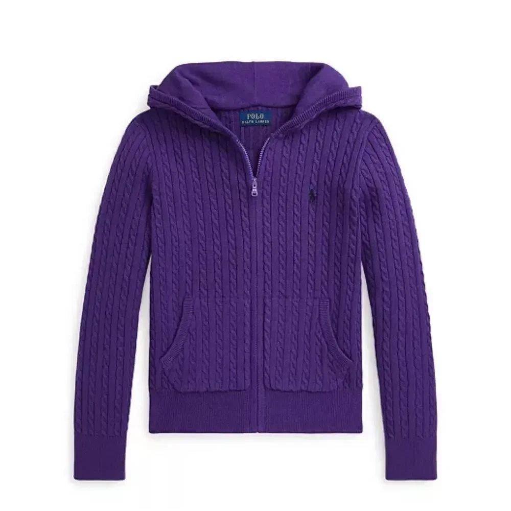 NWT❤️Polo Ralph Lauren Big Girls Mini Cable Cotton Full Zip Hoodie szL(12-14)